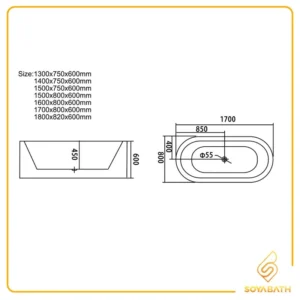 Kích thước thông số của bồn tắm syyj6011