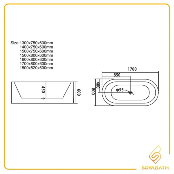 Kích thước thông số của bồn tắm syyj6011