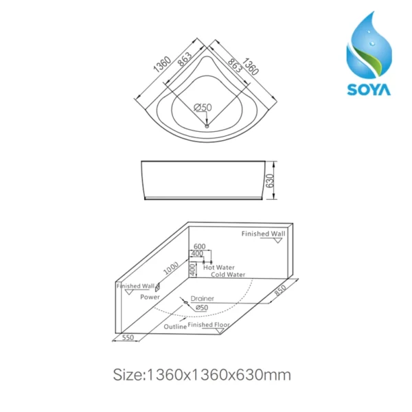 kích thước bồn góc gemy g9042